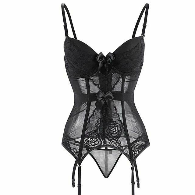Sheer Bustier Garter Belt Purple Red White Blue Black Lingerie Women Corsets & Bustiers