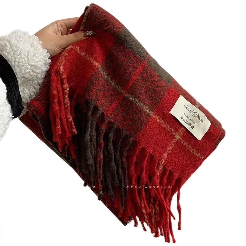 Christmas Plaid Red Scarf Autumn and Winter New Thickened Shawl Outdoor Travel Versatile Cold Warm Scarf Women
