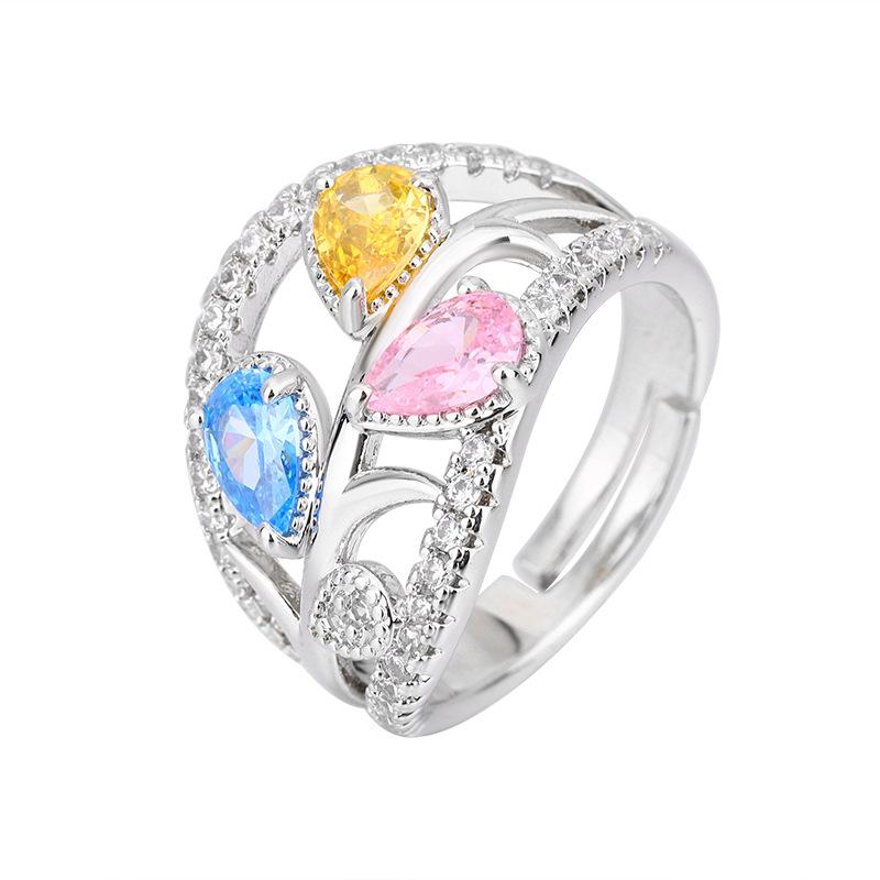 Jewelry Colorful Rhinestone Zircon Ring Women's Light Luxury Micro-inlaid Colorful Treasure Ring New Ring
