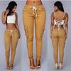 Damen Mid-Rise Tunnelzug Skinny Hosen Schmal Geschnittene Bleistifthosen Streetwear Lässige Lange Hosen