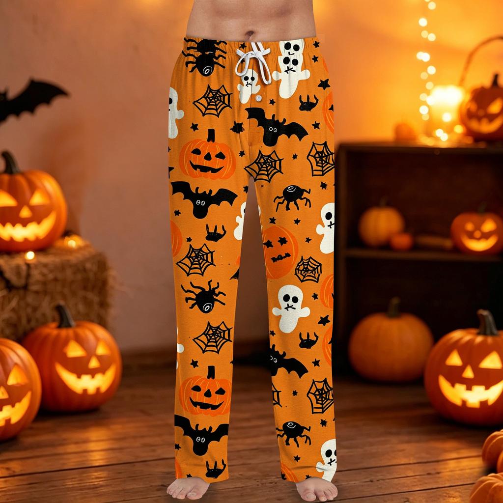 Men's Halloween Print Drawstring Lounge Pants Casual Sleepwear Bottoms with Elastic Waistband and Relaxed Fit for Indoor and Outdoor Use