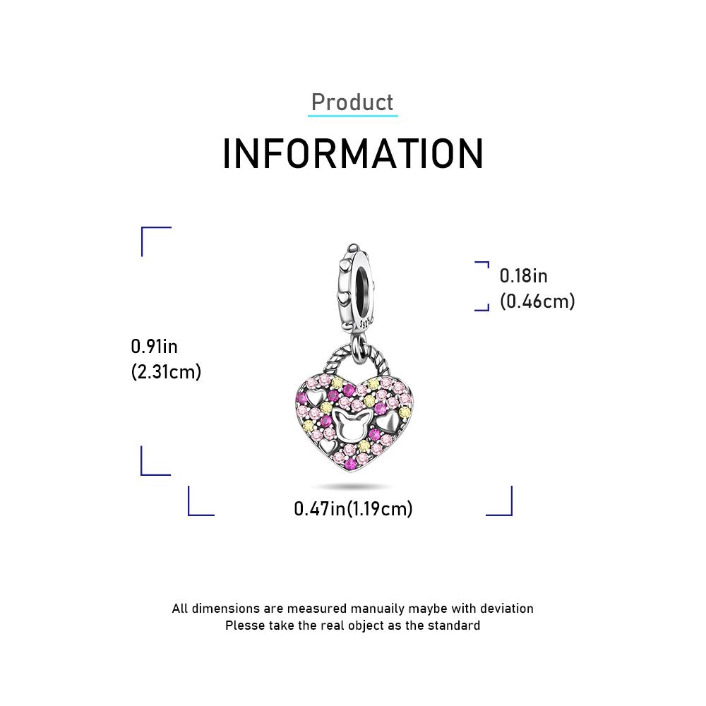 Copper Pink Openwork Kitten Zircon Heart Lock Pendants Charms Fits Genuine Charms Bracelet Women DoItYourself Jewellery Gifts