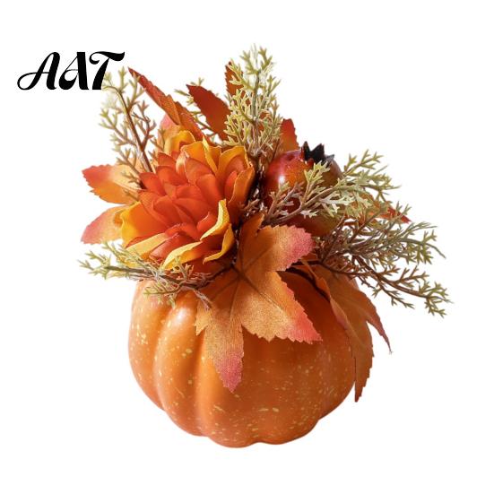 Indoor Halloween Holiday Accents Fall Pumpkin Table Ornament, Artificial Foam with Flower, Maple Durable Ornaments Leaves, Berry for Autumn