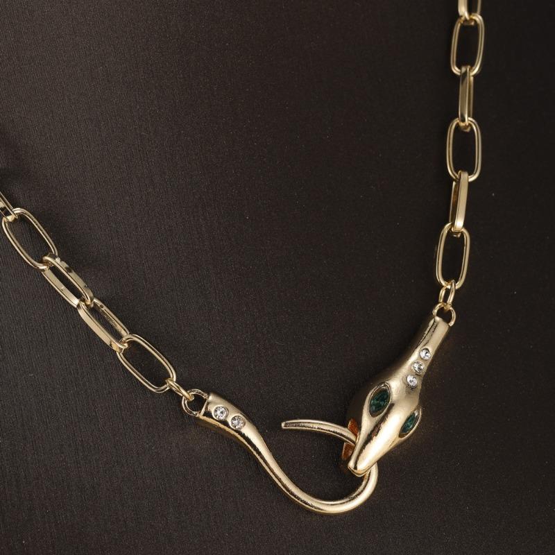 Retro Snake Necklaces for Women Men Gold Color Paperclip Chain Necklaces Adjustable Punk Cool Animal Head Y Necklaces