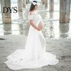 Pregnant Women Dress Solid Color Front Slit Leisure Wear Off Shoulder Floor-Length Princess Photo Props