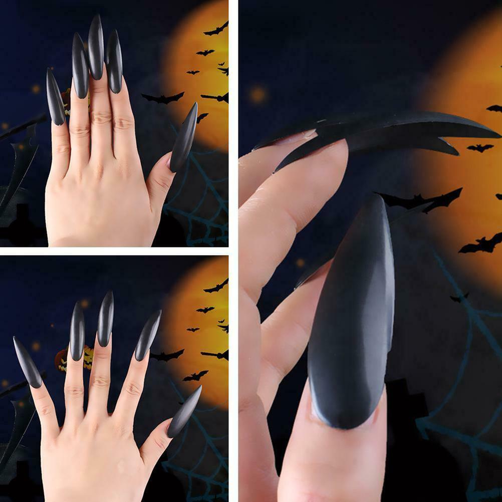 10 Adet Cadılar Bayramı Cadı Sahte Tırnak Uçları Zombi Cosplay Tam Kapatma Stiletto Tırnaklar Yapay Tırnaklar