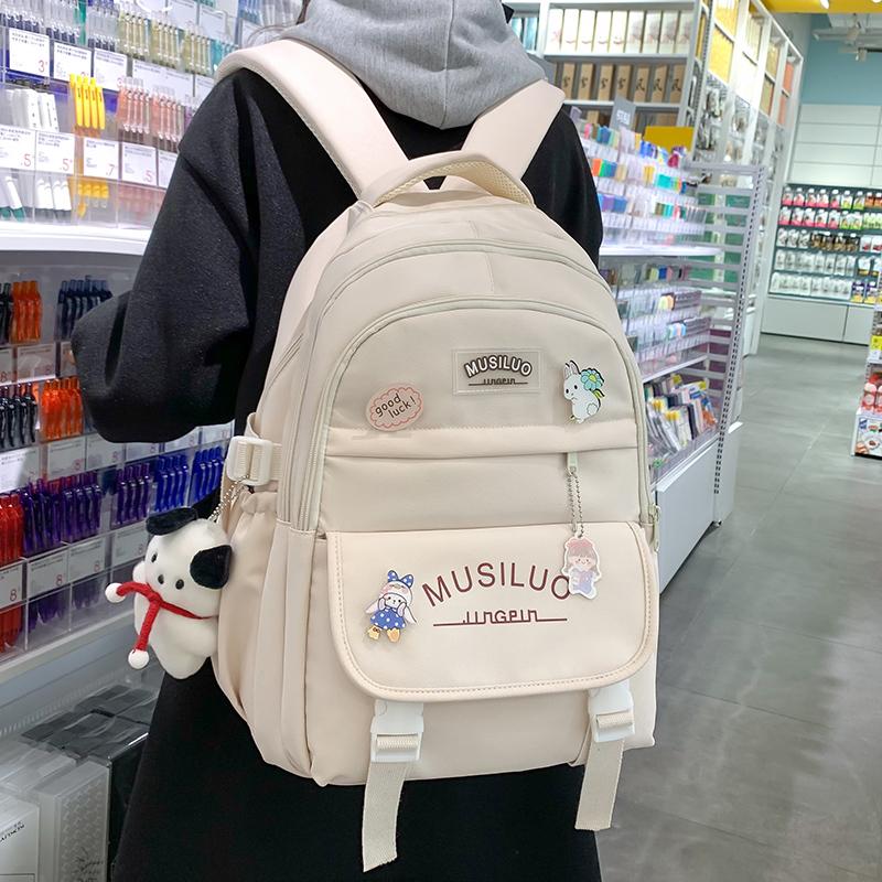 Backpack for Women Korean Version Ins Style Large Capacity Student Schoolbag Japanese Contrasting Color Cute Letter Computer Bag