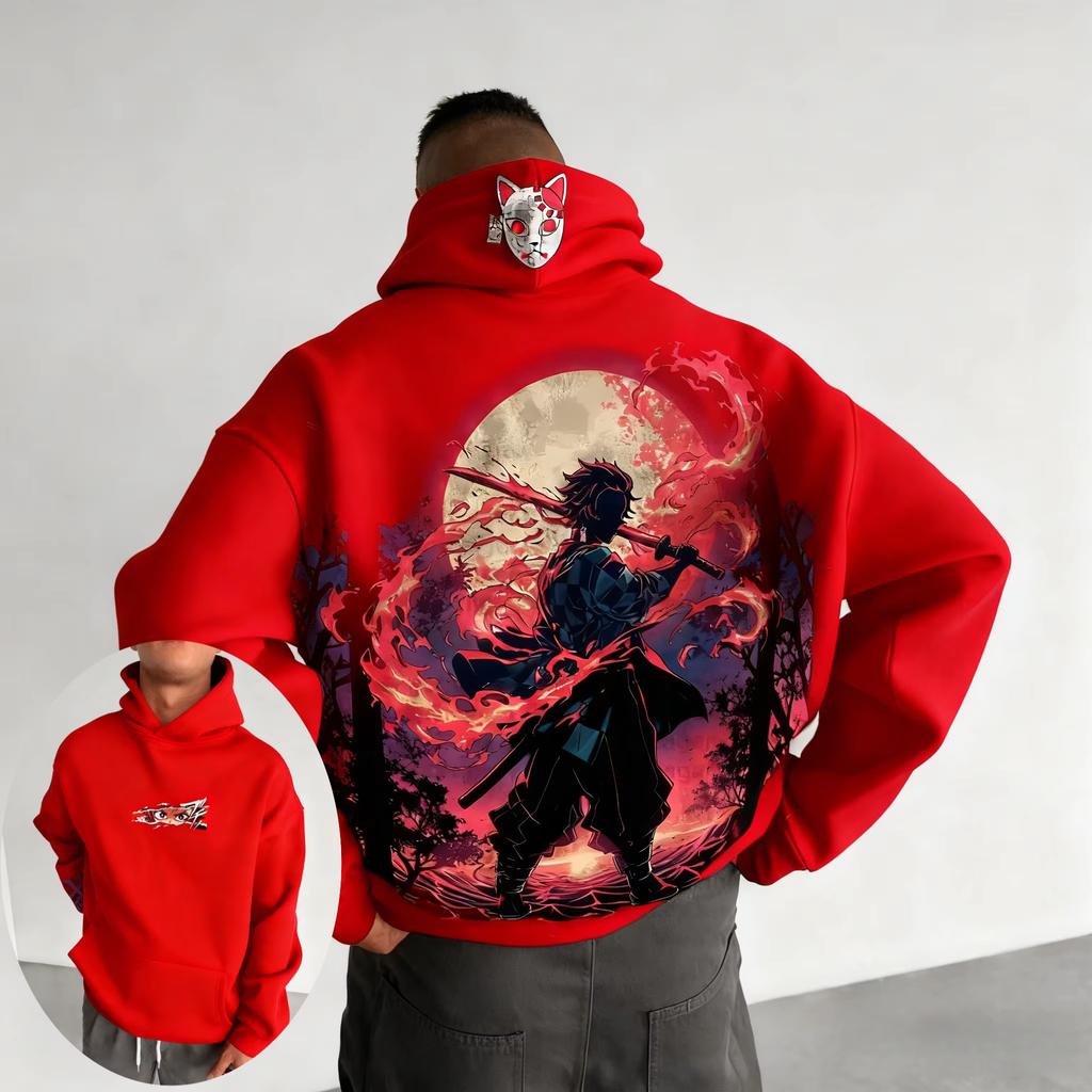 Demon Slayer Men's Hoodie Sweatshirt Kamado Tanjirou Anime Sleeve Casual Fashion Loose Hoodies Fashion Oversized Unisex Streetwear