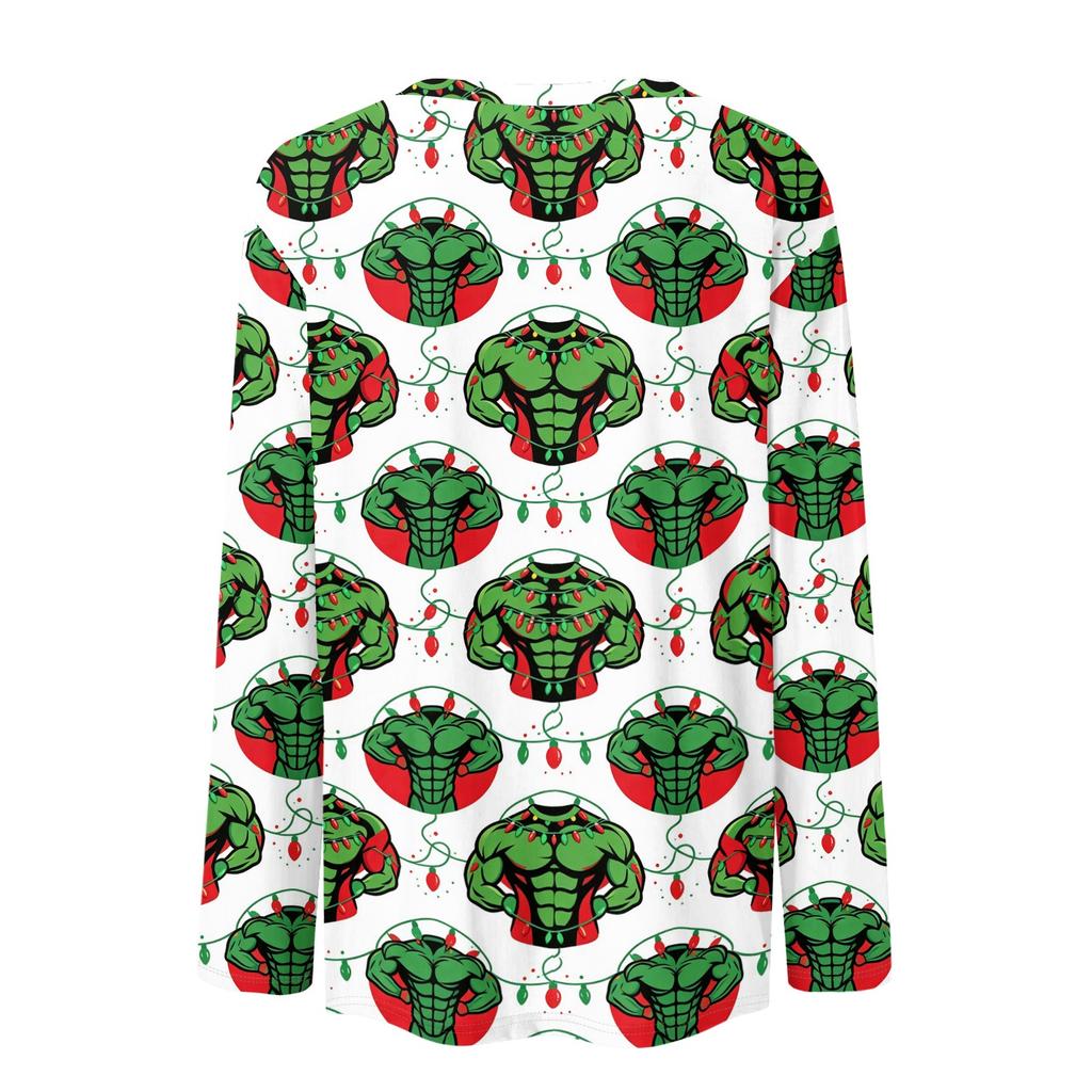 Women's Christmas Print Crewneck Long Sleeve Pullover Top for Holiday Party and Casual Wear