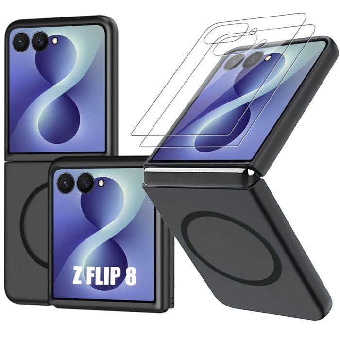 Coque pour Samsung Galaxy Z Flip 8, Antichoc avec Cercle Magnétique - Noir - 2 Verres Trempés