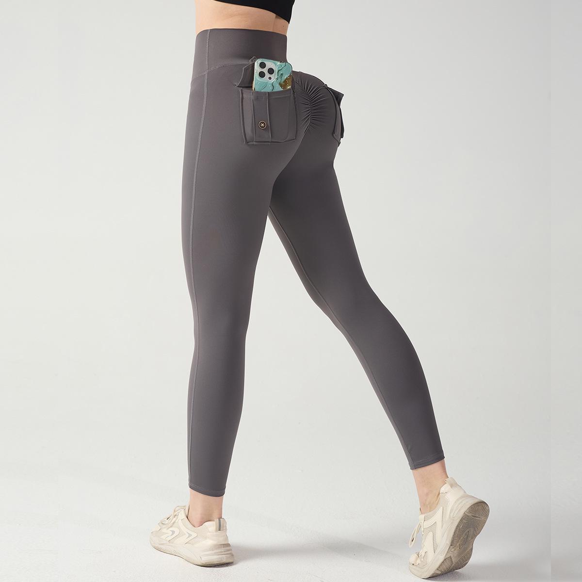 

Европейско-американские утягивающие леггинсы для йоги с накладными карманами - Контроль живота и подъем ягодиц, брюки для пилатеса Large темно-серого