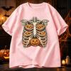 Halloween Skeleton Rib Cage Pumpkin Graphic T Shirt Vintage Chest Bone Print Tees Short Sleeve Unisex Gothic Holiday Casual Tops