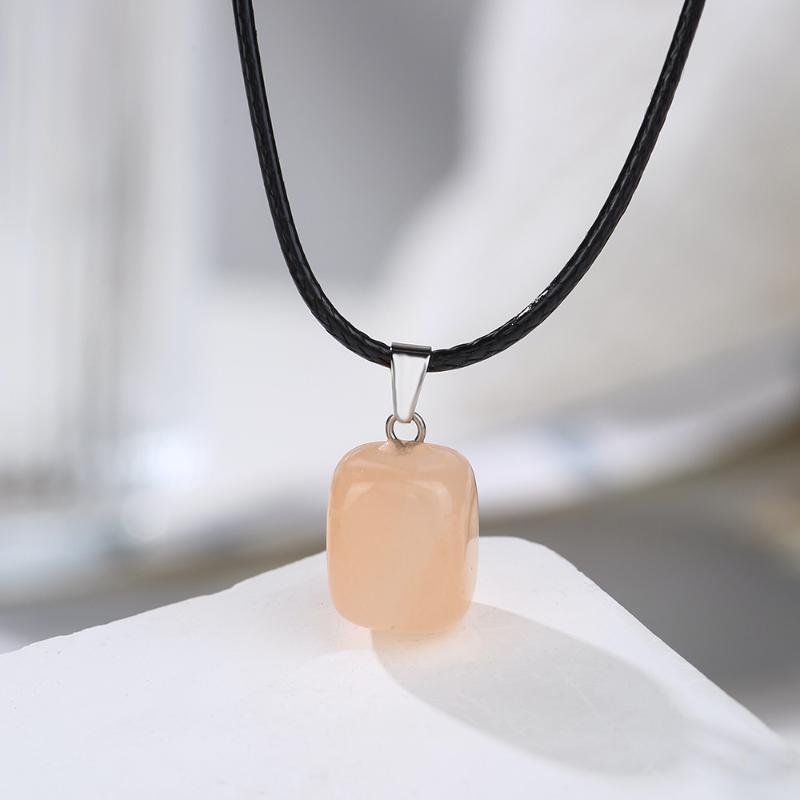 Natural Chakra Crystal Pendant Necklace High Quality Polished Assorted Stones Black Leather Rope Jewelry Gift for Yoga Enthusiasts