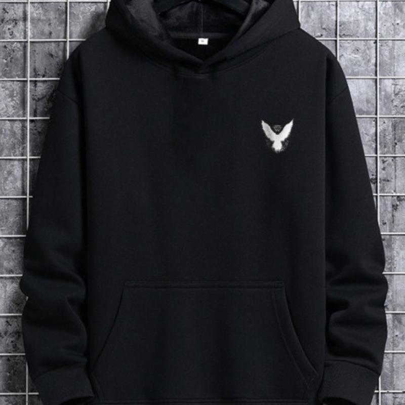 Plus Size Street Men's Hip Hop Retro Spell Crow Totem Print Hooded Sweatshirt