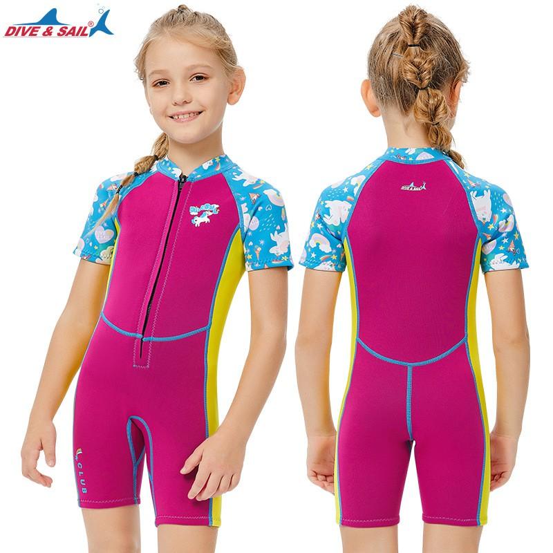 2.5MM Children's Diving Suit One-piece Short-sleeved Girls 'Mid-sized Swimsuit Snorkeling Surfing Warm