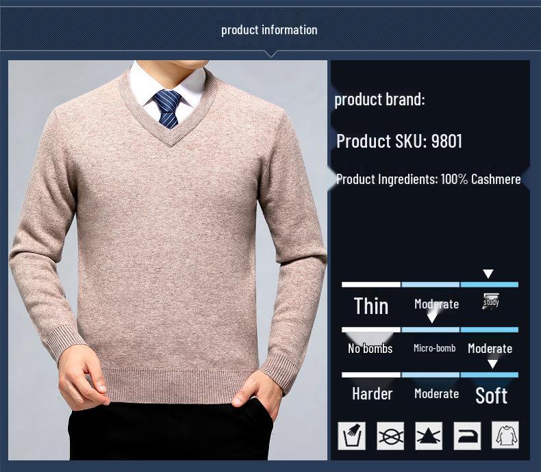 Men's V-Neck Argyle Cashmere Sweater - Thick, Warm Wool for Business or Casual Wear