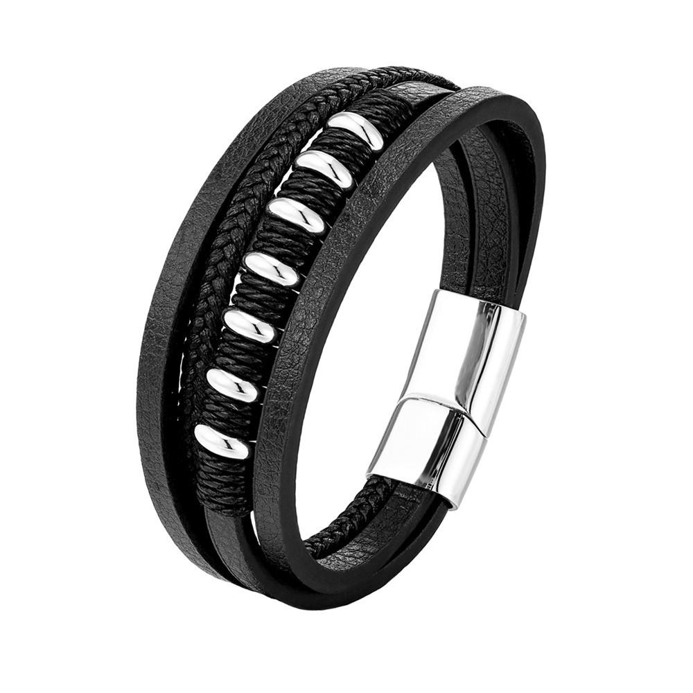 2026 European and American Fashion Personalized Multi-layer Woven Leather Bracelet, Simple Magnetic Buckle Men's Bracelet