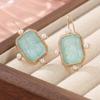 Vintage Gold Color Square Inlaid with Sea Blue Stones Earrings  Imitation Pearl Dangle Earrings for Women Jewelry