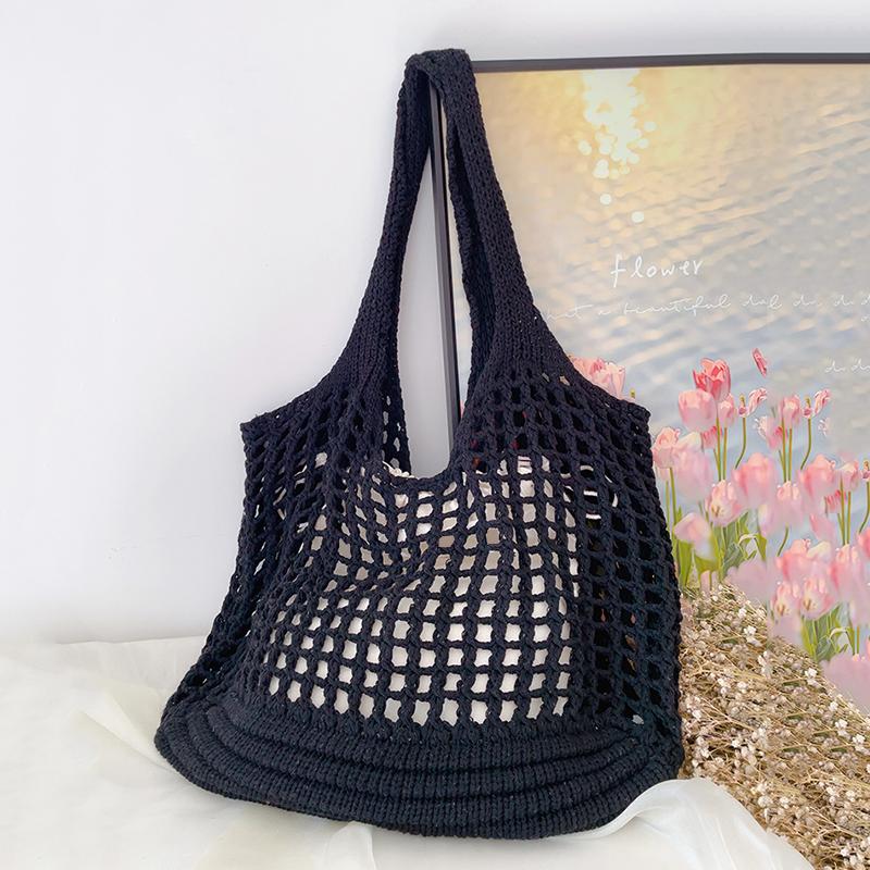 New Large Capacity Shoulder Composite Bag Weave Beach Vacation Handbags Women Knitted Hollow Out Tote Bags