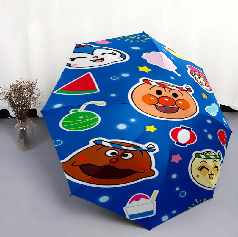 Kawaii Anpanman Cartoon Umbrella Portable Lightweight Travel Umbrella Anti-UV Sunshade Umbrella for Boys Girls