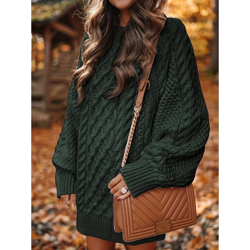 Women's Sweater Dress, Women's Long Sleeve Crew Neck Textured Knitted Dresss