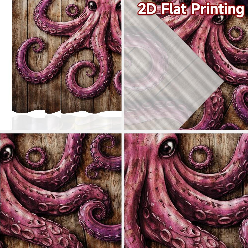 2D FLAT PRINTING 2pcs Curtains (Without Rod) Pirate Octopus On Wood Chic Contemporary Curtains Prints Light Filtering Curtains