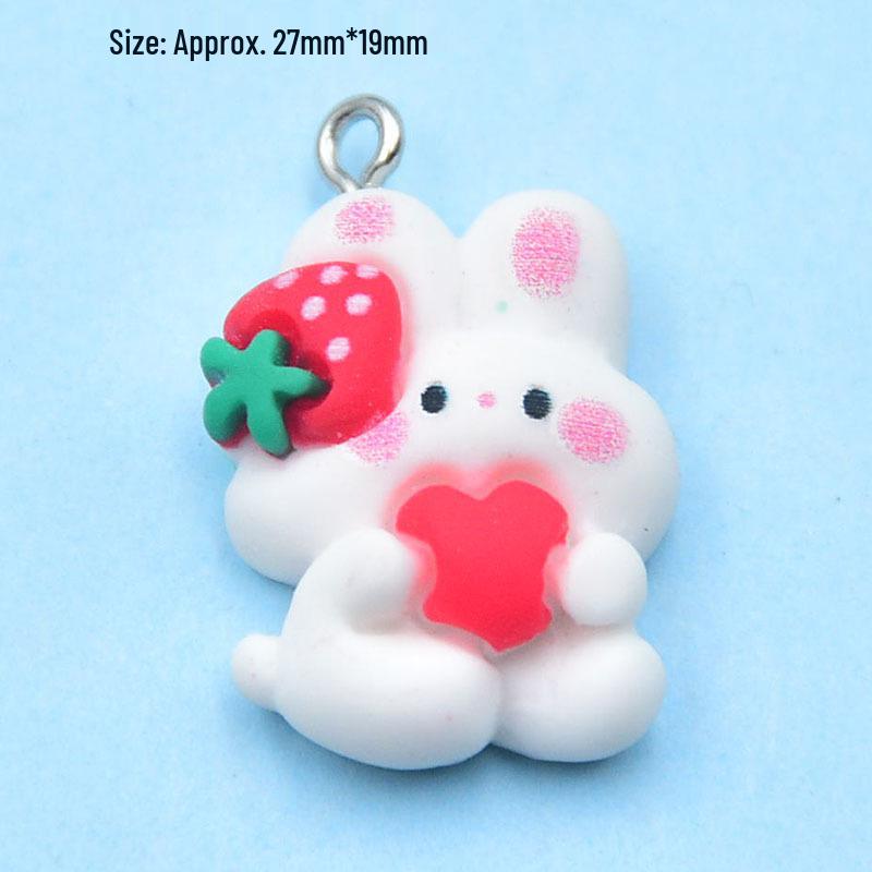 Colorful Resin Strawberry Rabbit Charm Earring & Keychain Accessory - DIY Jewelry