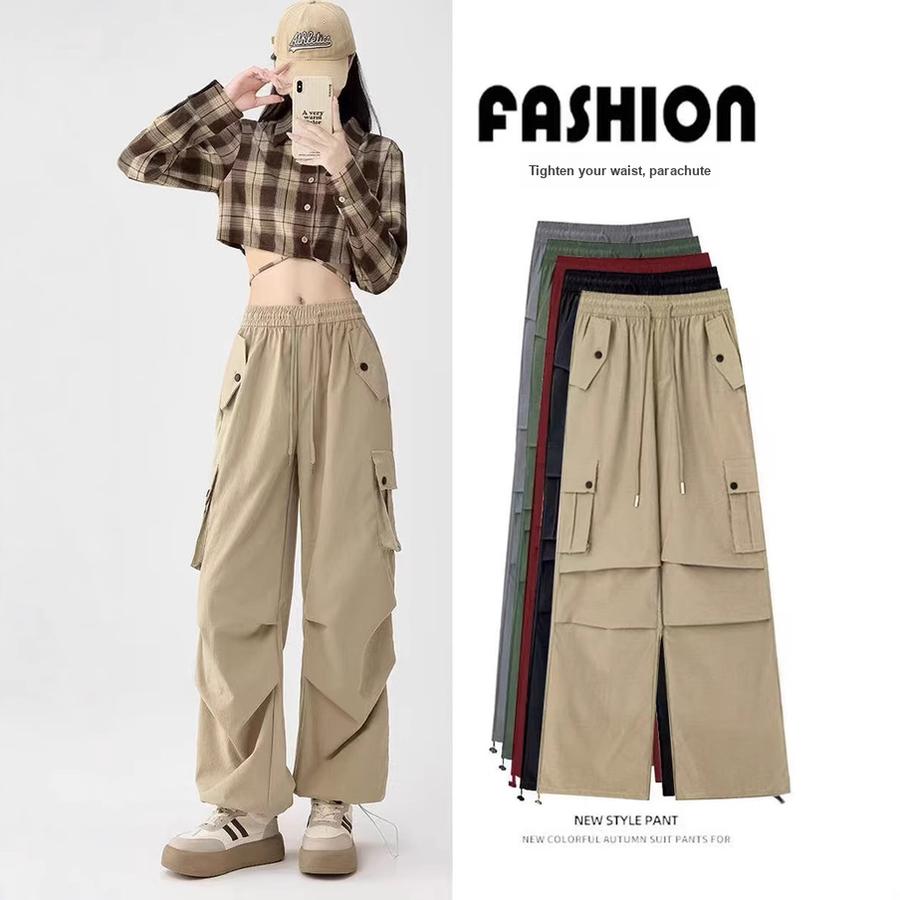 Women's American Cargo Pants Summer New High Waist Quick Dry Parachute Pants Casual Wide Leg Sports Long Pants Trendy