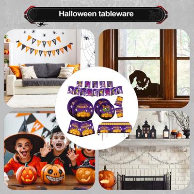 Halloween Dinnerware Set Halloween Party Plates And Napkins Festival Accessories Pumpkin Decor For School Activity Boys Girls