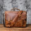 Retro Top Layer Leather Men's Handbag Crazy Horse Leather Casual Shoulder Messenger Bag with Horizontal Compartment for Men