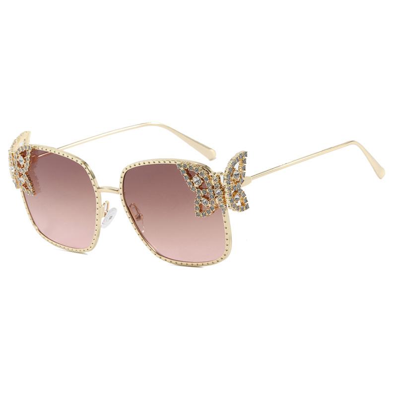 Luxurious Oversized Square Shape Rhinestone Butterfly Metal for Women Sunglasses Brand Design Men Sunglass Street Style Glasses UV400
