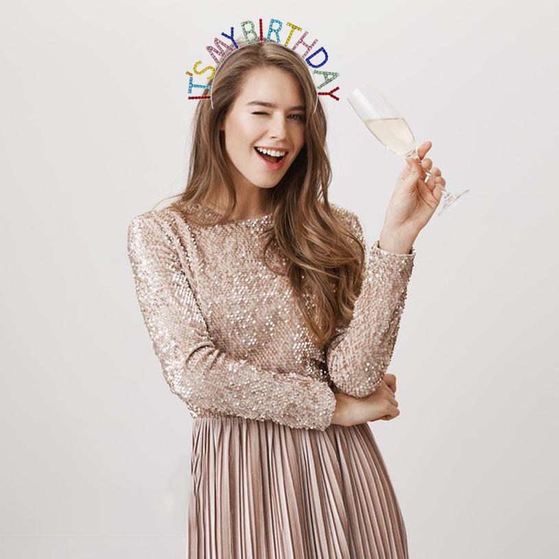 Women's Rhinestone Birthday Crown Headband - Crystal Letter Design