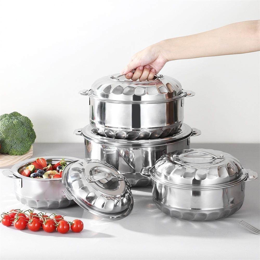 Lily double-layer insulated pot, made of stainless steel, four-piece set, different sizes, for home kitchen and dining table