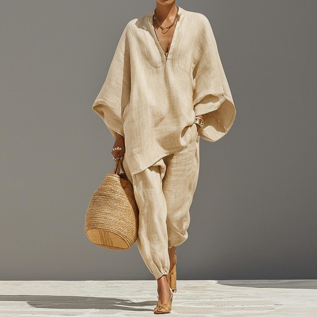 Ladies' Color Casual Lazy Loose Shirt Set
