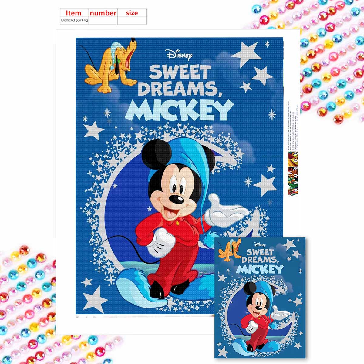 

Полная круглая алмазная живопись Микки в пижаме Искусство Стразы Картина Мозаика DIY 5D Вышивка крестом Домашнее украшение Round 20x30cm