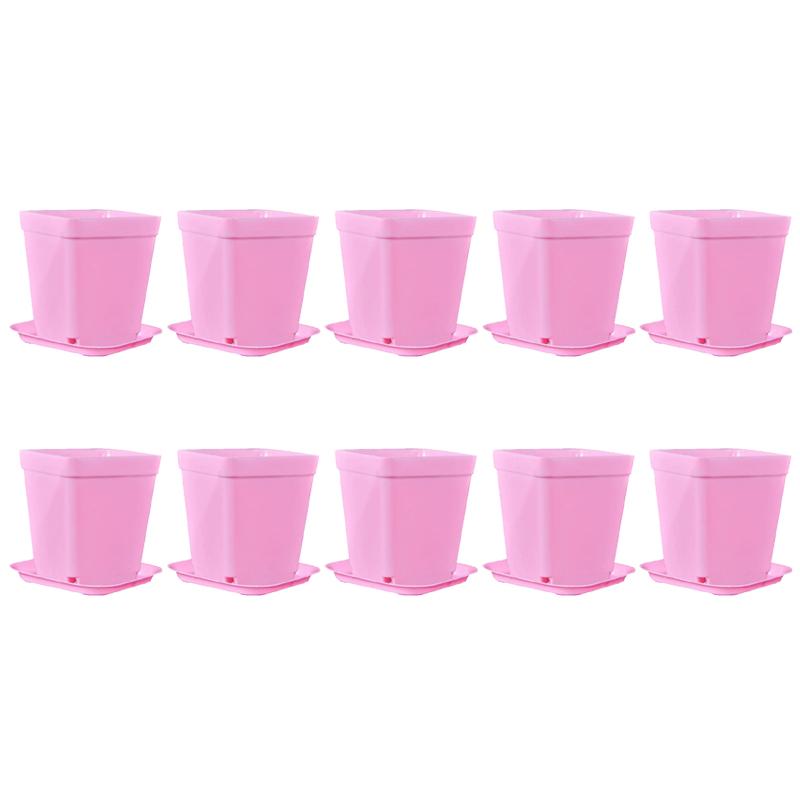 10PCS Square Mini Flowerpot Candy Colors Plastic Plant Pot Drainage Holes Tray Succulent Pot Indoor Outdoor Garden Nurseries ZYF