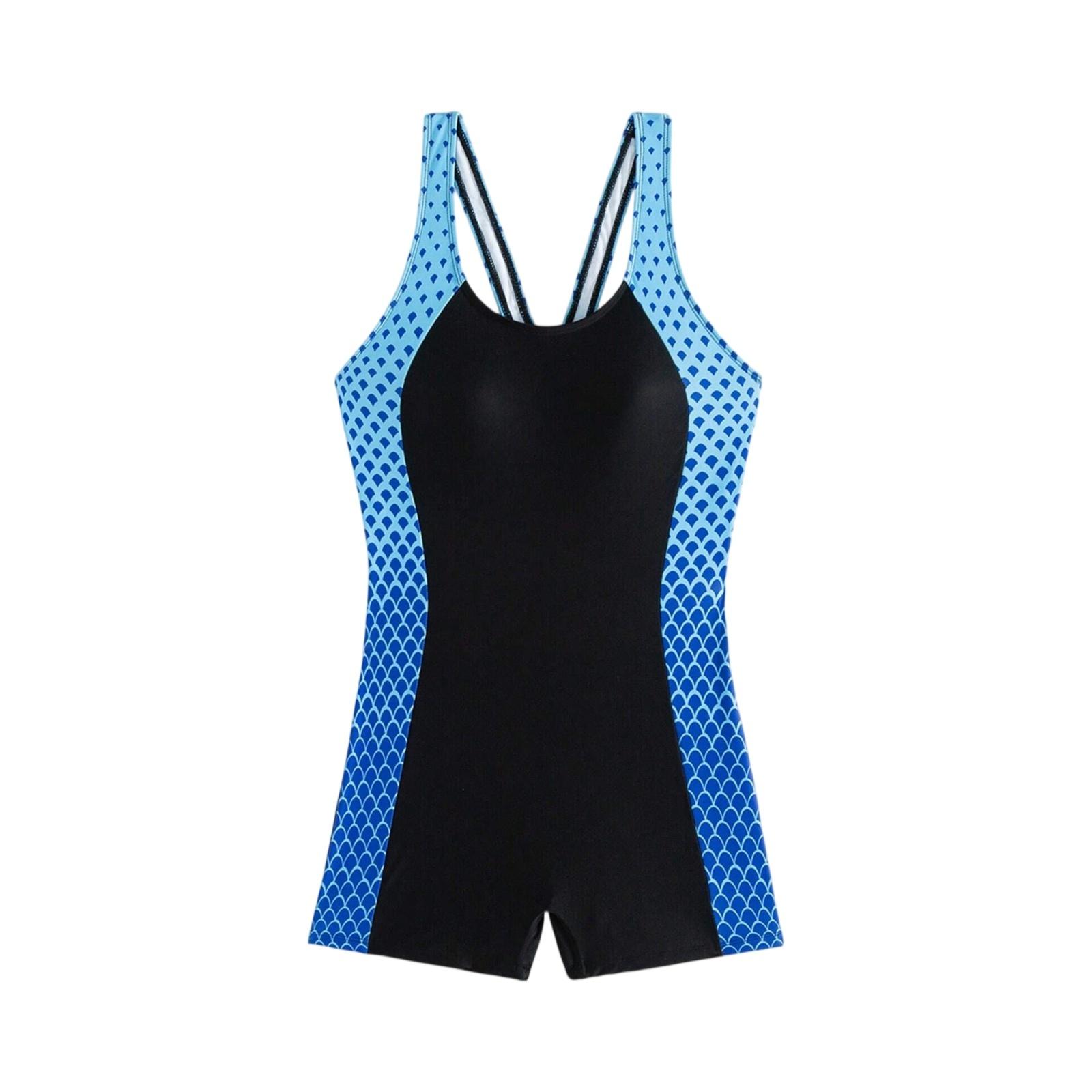 

Женский сдельный купальник с цветовыми блоками и открытой спиной L синий