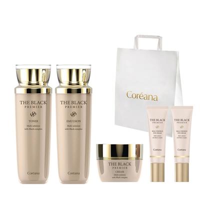 [Coreeană] Set Complet Black Premier Toner + Emulsie + Cremă + 2 Creme de Ochi + Geantă de Cumpărături, 1 Set