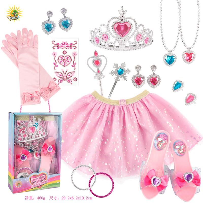 Kids Dress-Up Jewelry Set With Butterfly Hair Tie Princess Necklace Angel Wing Pendant Heart Earrings Crystal Shoe Covers