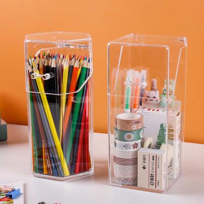 1 Acrylic Pen Holder Makeup Brush Holder Pencil Organizer Clear Stationery Storage Box Makeup Organizer with Lid Dust-proof Case