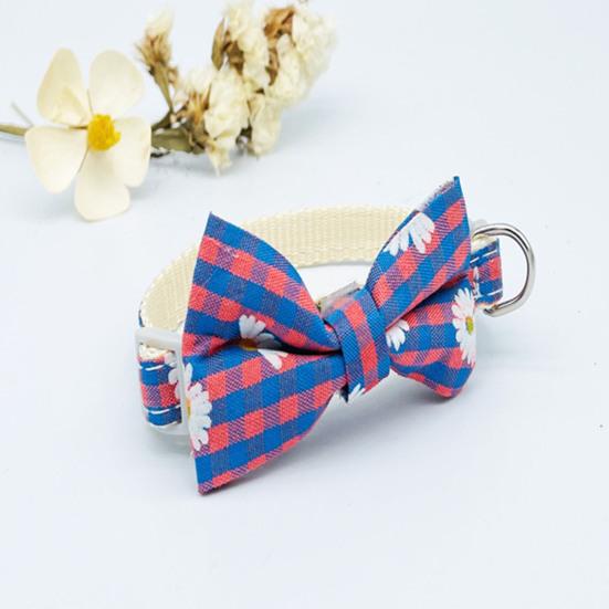 Cat Necklace Escapeproof Adjustable Fabric Adorable Bowknot Decor Pet Small Dog Plaid Collar