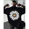Men's Spring Casual Loose-Fit Street Style Plus-Size Drop-Shoulder Printed T-Shirt, Daisy Print Crew Neck Short Sleeve, Daily Casual Hiking Top