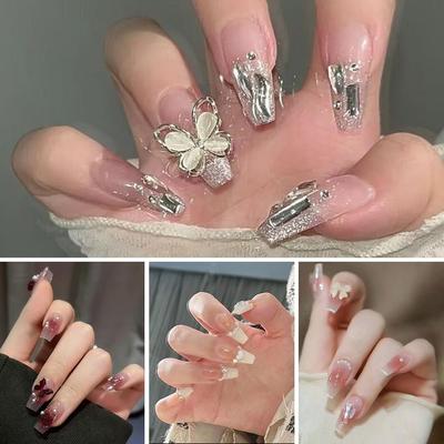 Fake Nail Art Design Rose Pink Fake Nail Set With Glue Nails Long Nails False New Short Trendy H1F2