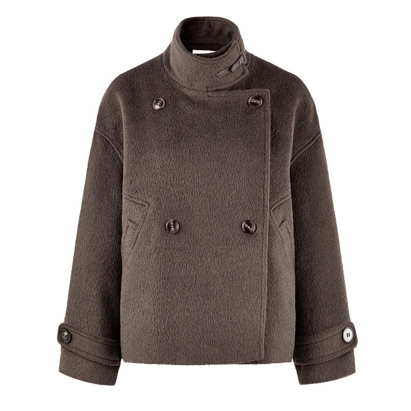 Women s Stand Collar Wool Blend Loose Fit Winter Coat L