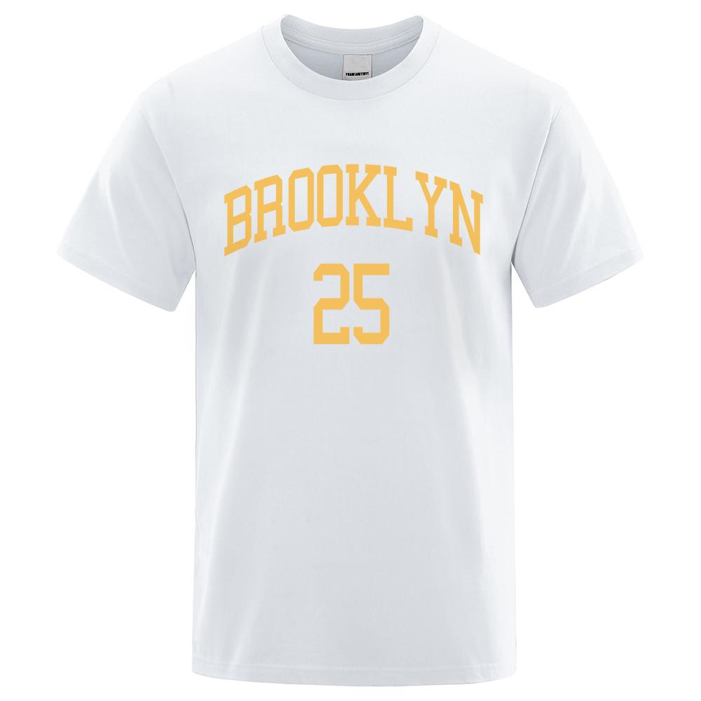Brooklyn 25 City Yellow Letter Luxury T Shirts Men Casual Breathable Tshirts Shirts Oversized Cotton Short Sleeve