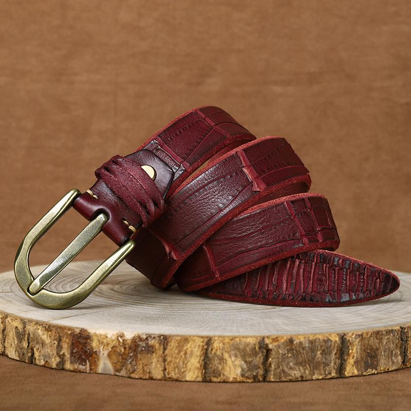 Personality Trend Knife Mark Thickened First Layer Cowhide Belt Men'S Genuine Leather Pin Buckle Retro Ins Style Old Jeans Belt