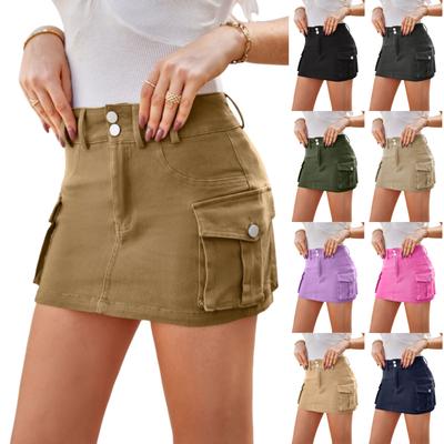 Women's Summer High Waist Cargo Mini Skirt Double Button Bodycon Sexy Y2K Slim Fit With Pockets Casual Daily Club Wear Short Skirt