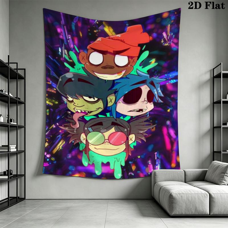 Gorillaz Wall Tapestry Aesthetic Wall Hanging Printed Fabric Blanket Decorative Tapestries for Bedroom Living Room Home Decor