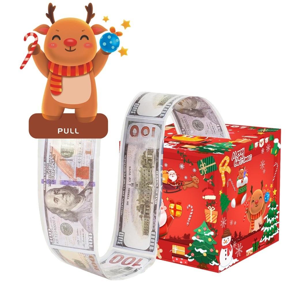

Pull Out Christmas Money Box With 50pcs Transparent Bags Christmas Tree Cash Pull Gift Boxs Santa Snowman Money Holder Box Party