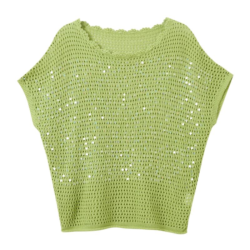 SanCai Women s Sequin Hollow-out Knit Pullover M